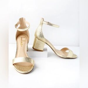 Lulu's Harper Gold Ankle Strap Heels
